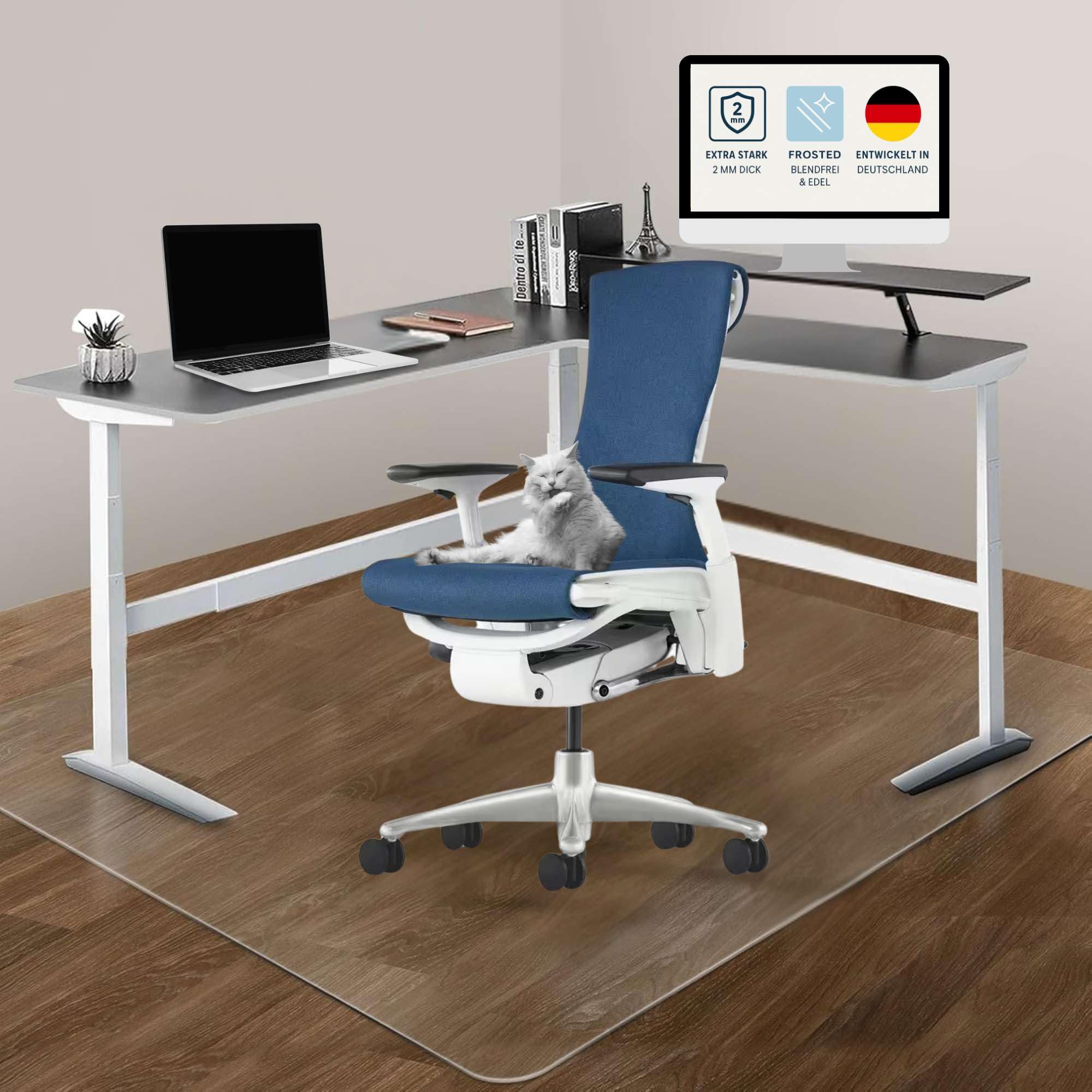 Artwelt Bürostuhl Unterlage Bodenschutzmatte aus mattem PVC rutschfest 2 mm dick Strapazierfähig & Bruchsicher (100cm X 120cm)